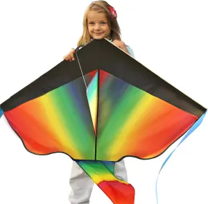 42" Large Rainbow Kite for Kids and Adults - Easy to Assemble & Fly Large Kites for Kids Ages 4-8, 8-12, 3-5 - Beach Kids Kite for Beginners Comes with 164ft Long String & eBook