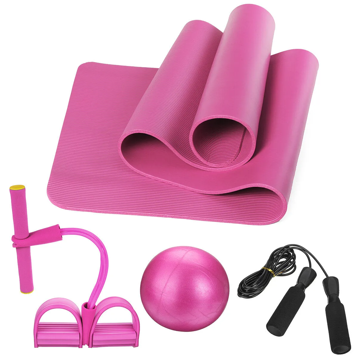 4PCS Yoga Beginner Kit Set Anti-skid Pilates Ball   Jump Rope   Resistance Band   Yoga Mats Home Fitness Tools