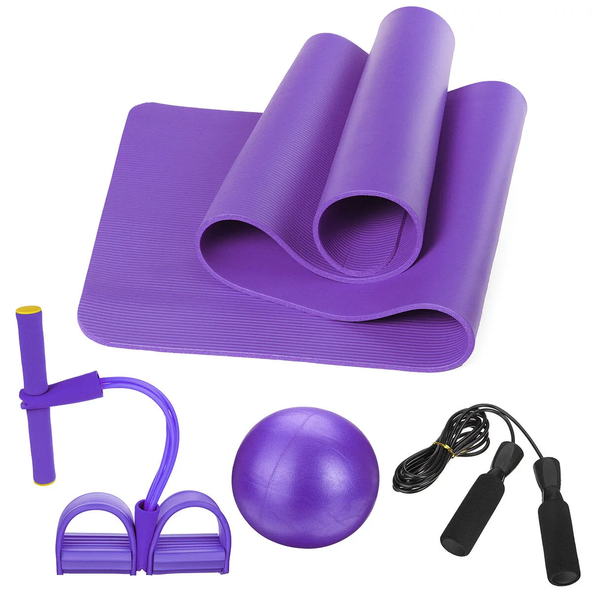 4PCS Yoga Beginner Kit Set Anti-skid Pilates Ball   Jump Rope   Resistance Band   Yoga Mats Home Fitness Tools