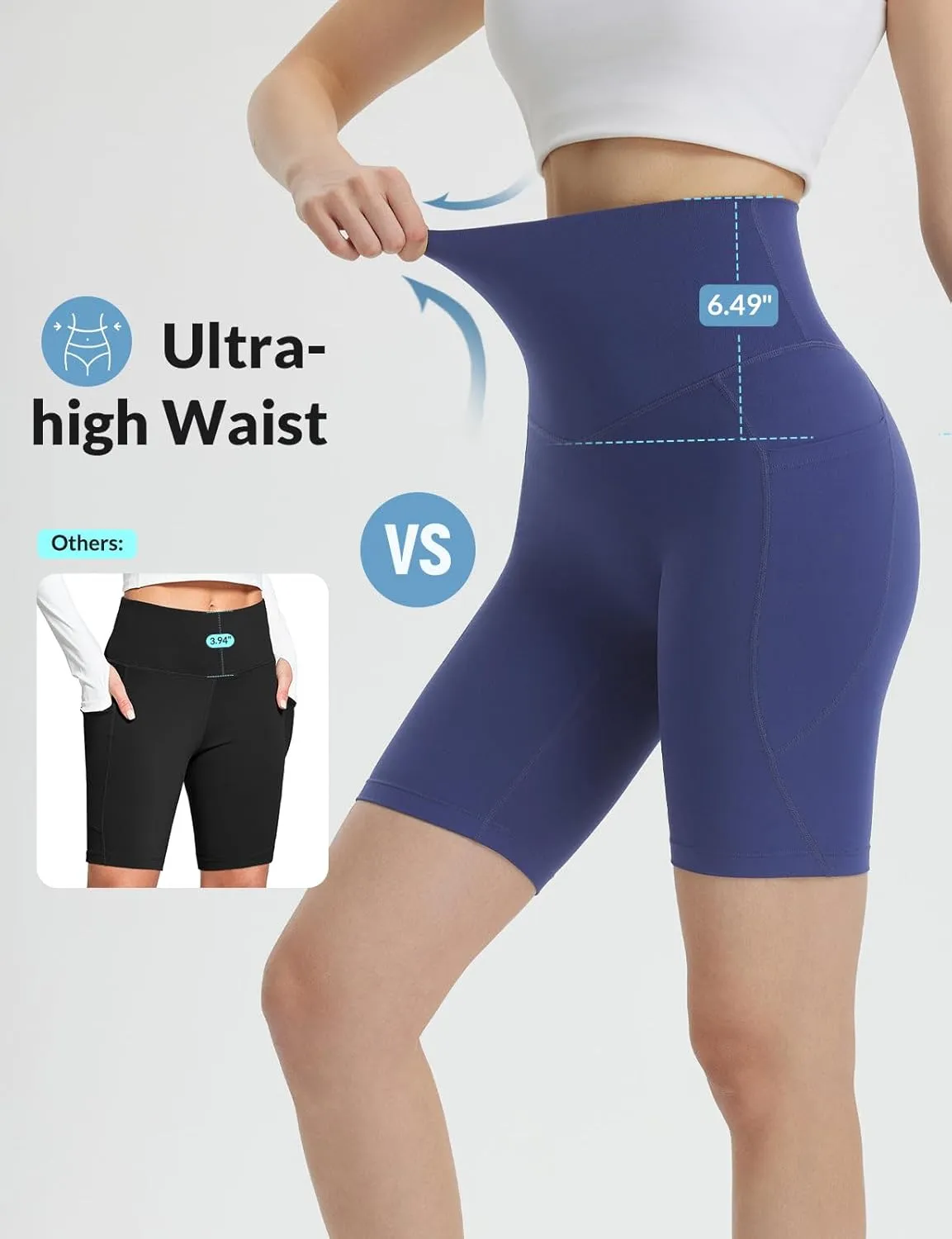 baleaf Women's 8" Biker Shorts Super High Waisted Tummy Control Yoga Workout Gym Short with Pockets