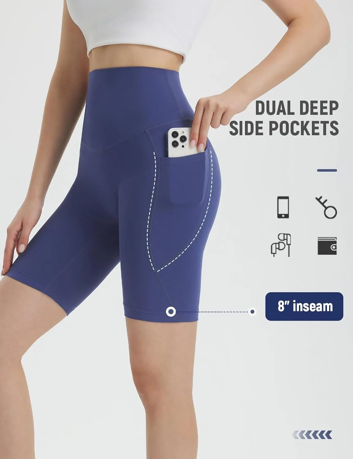 baleaf Women's 8" Biker Shorts Super High Waisted Tummy Control Yoga Workout Gym Short with Pockets