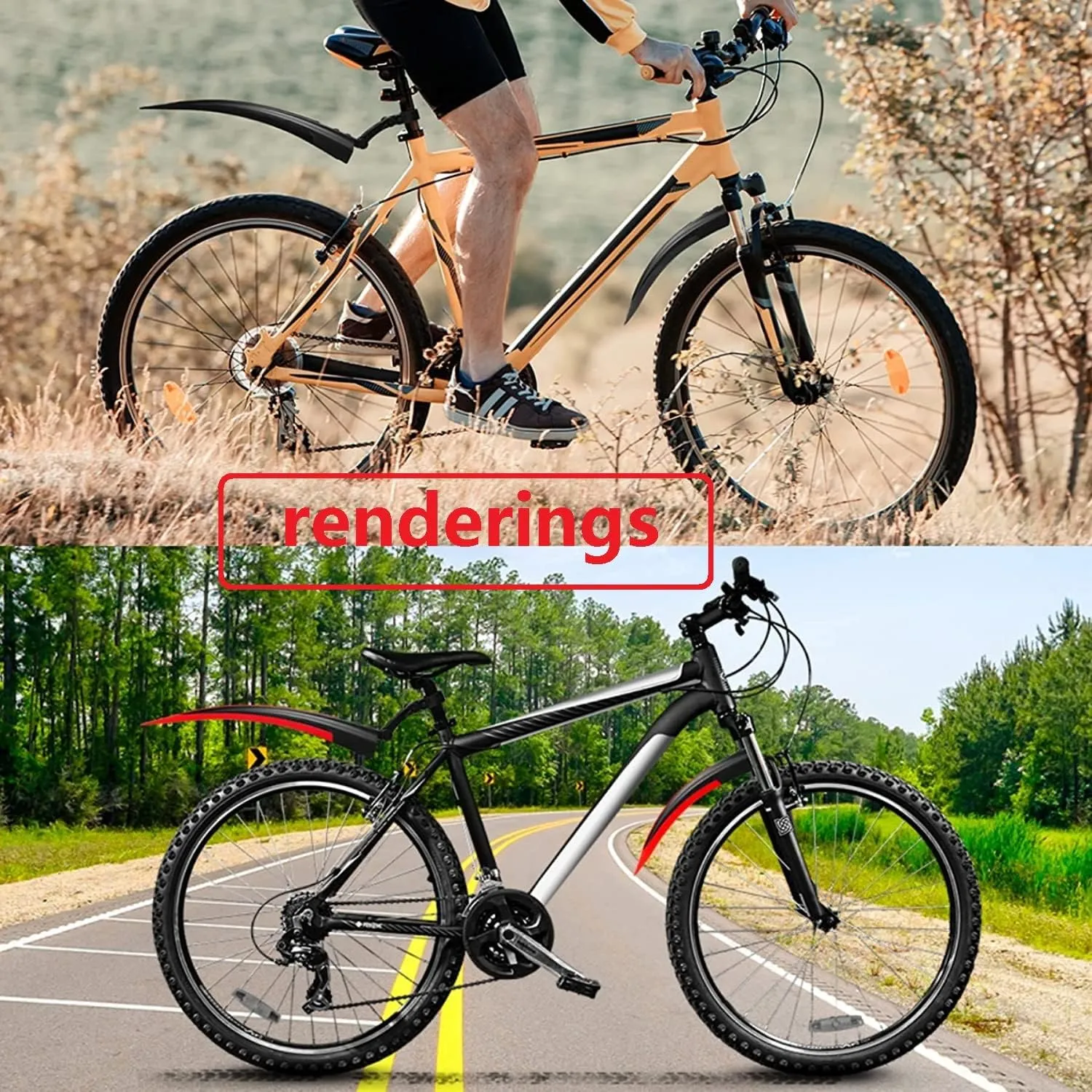 Bike Fender Set,Adjustable Road Mountain Bike Bicycle Cycling Tire Front/Rear Mud Guards Mudguard Fenders Set (Red)