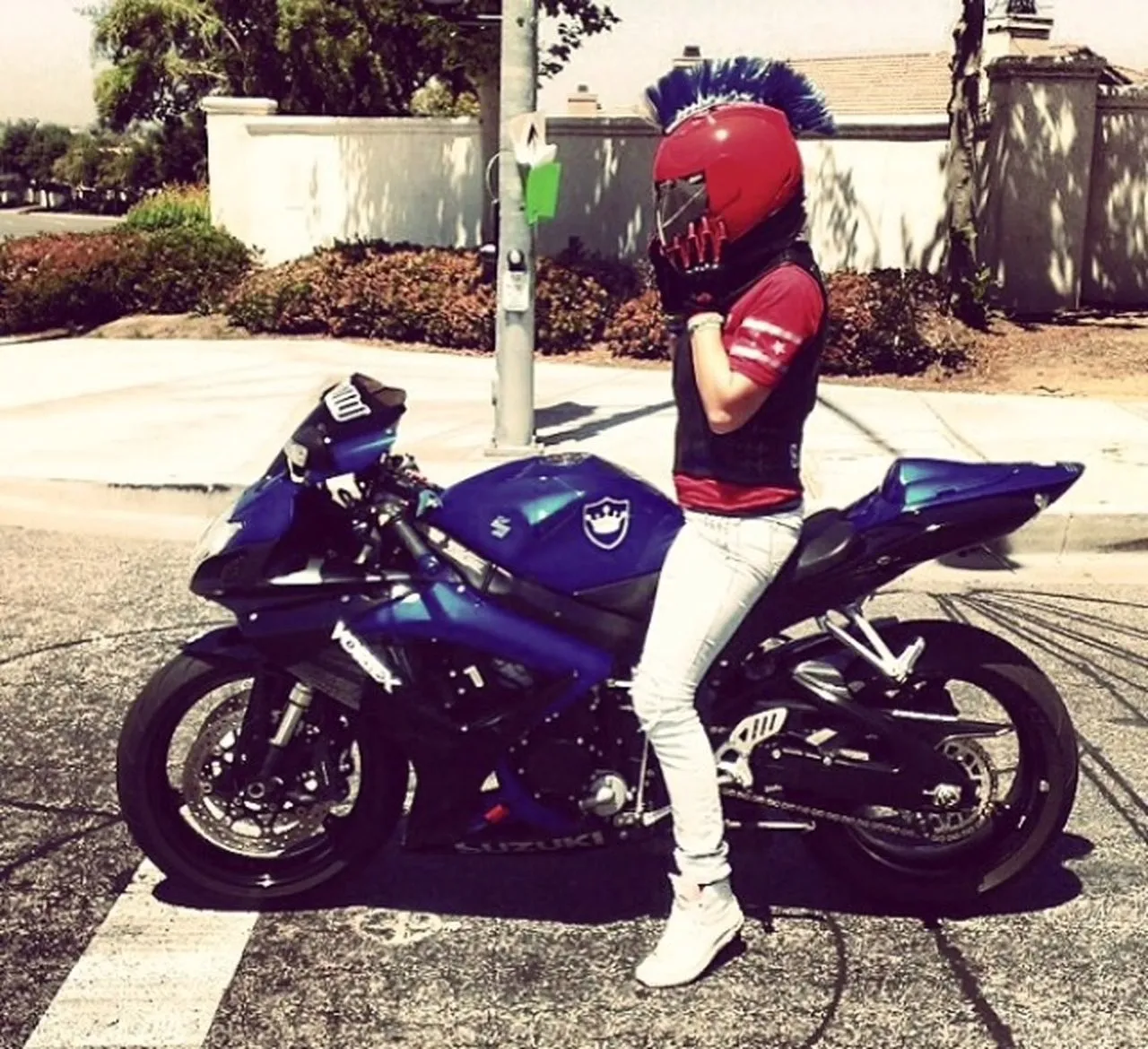 Blue Motorcycle Helmet Mohawk