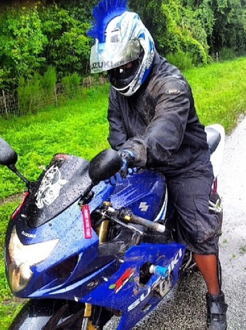 Blue Motorcycle Helmet Mohawk