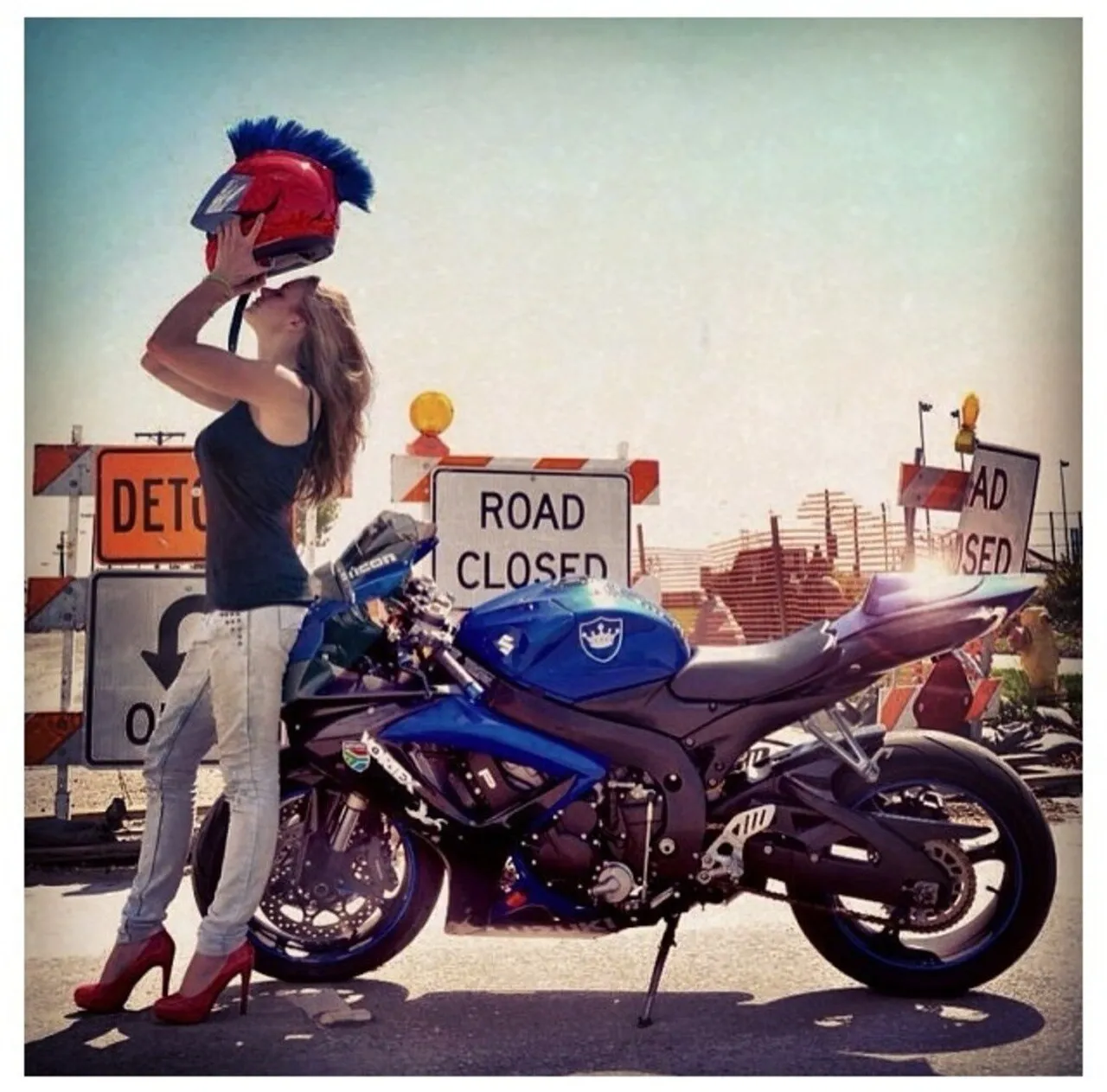 Blue Motorcycle Helmet Mohawk