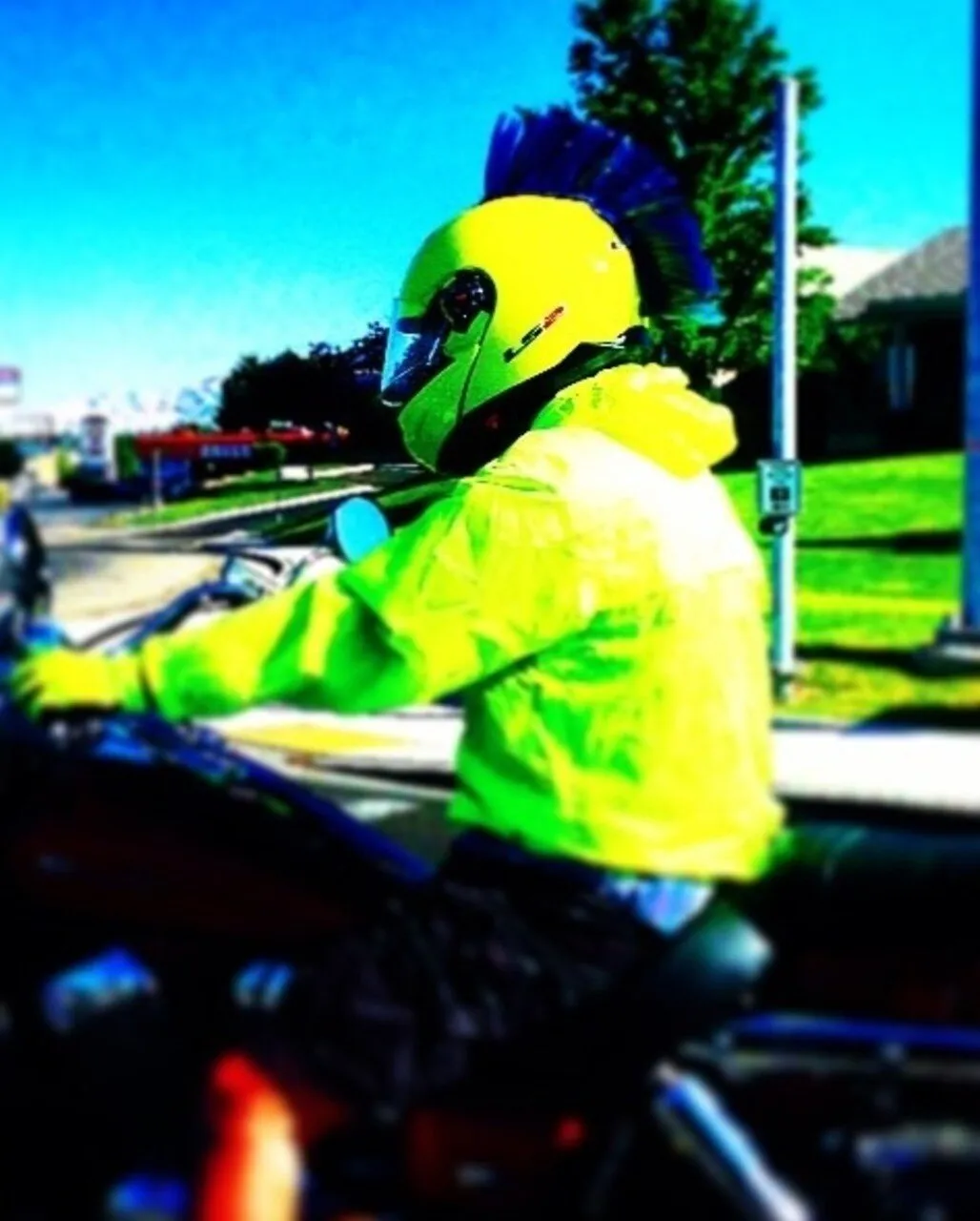 Blue Motorcycle Helmet Mohawk