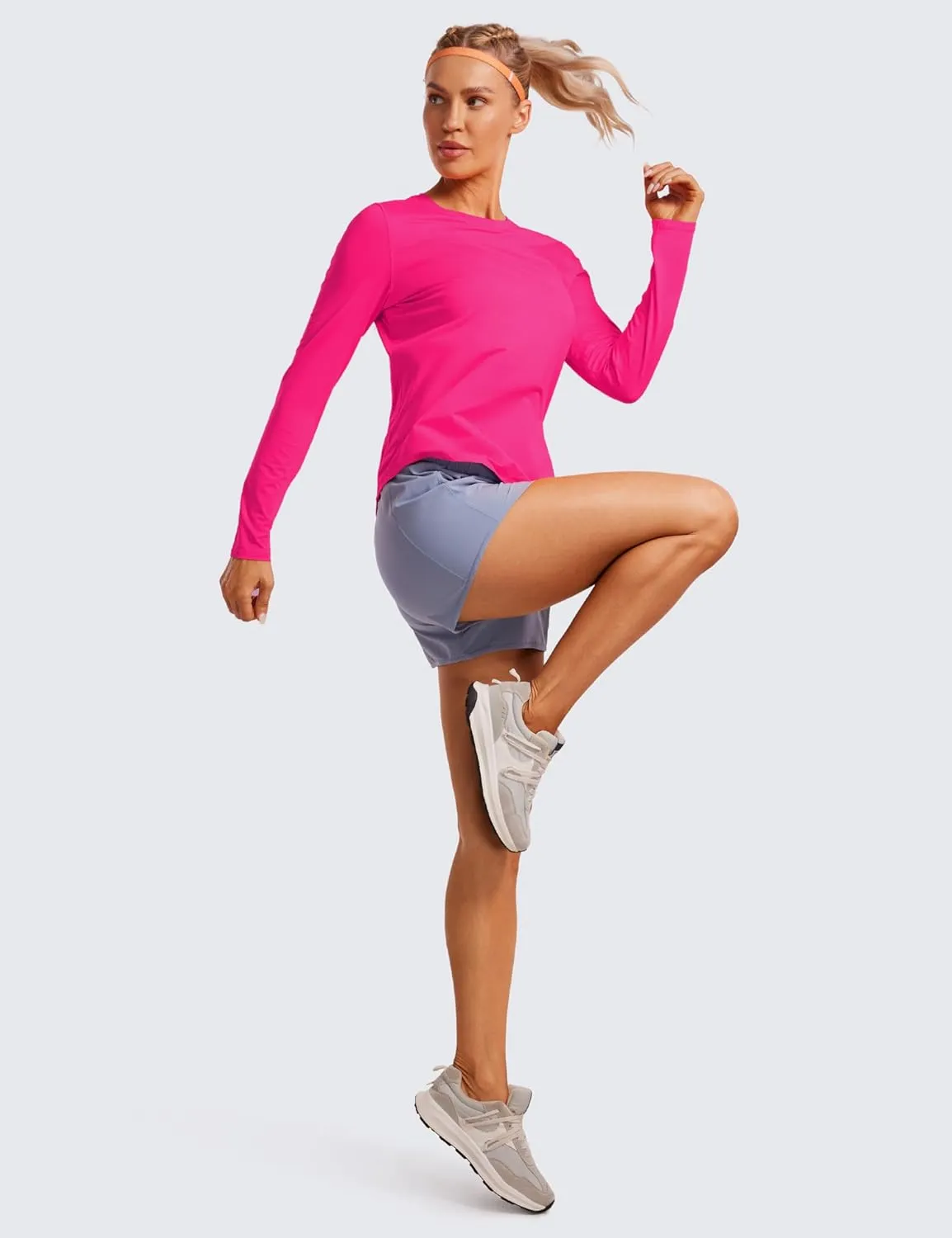 CRZ YOGA Lightweight Long Sleeve Workout Shirts for Women Gym Running Fall Tshirts High Neck Athletic Training Tops
