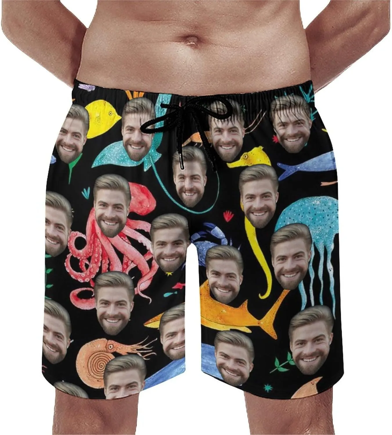 Custom Faces Men's Swim Trunks Quick Dry Beach Shorts Personalized Funny Shorts Customize Your Photo Bathing Suits