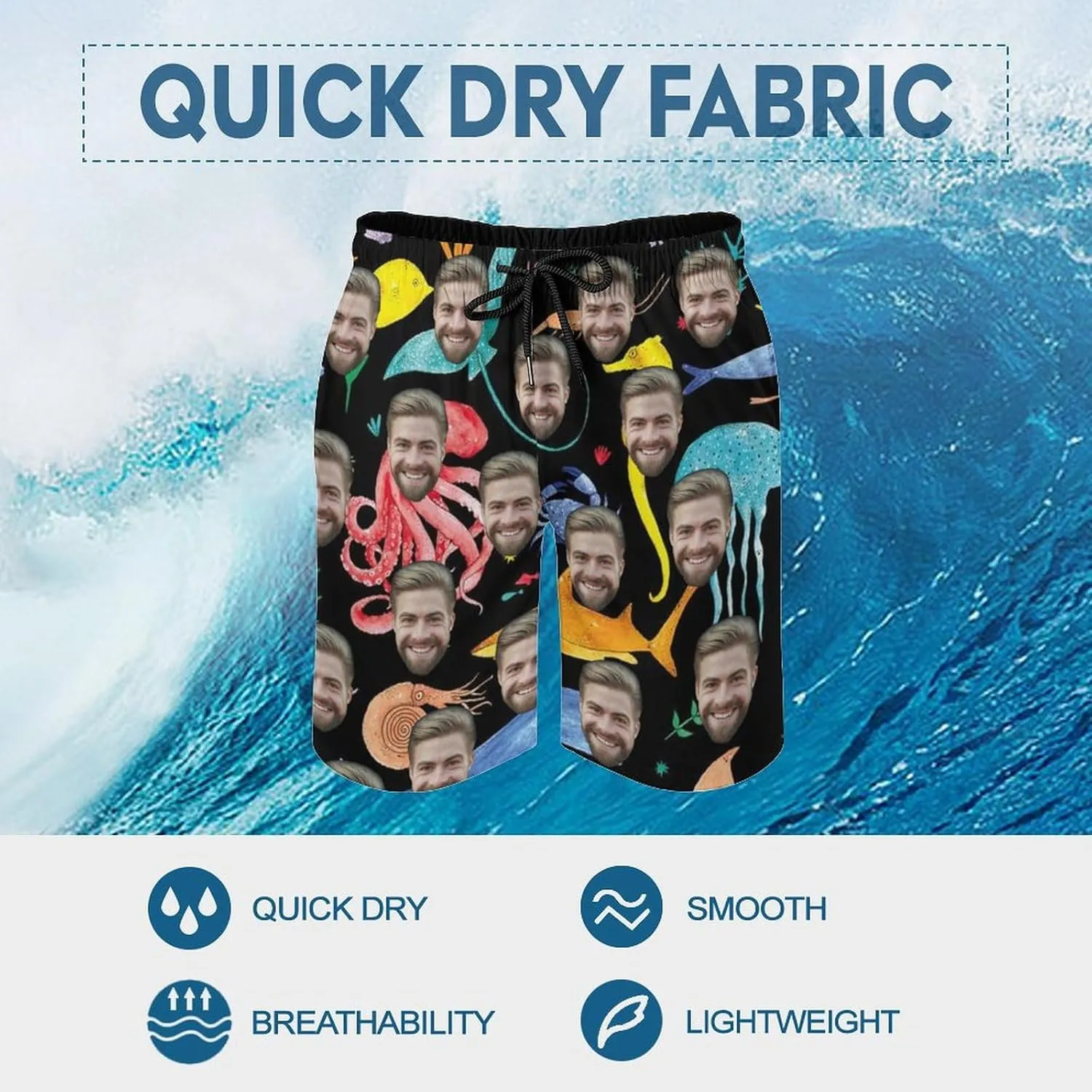 Custom Faces Men's Swim Trunks Quick Dry Beach Shorts Personalized Funny Shorts Customize Your Photo Bathing Suits