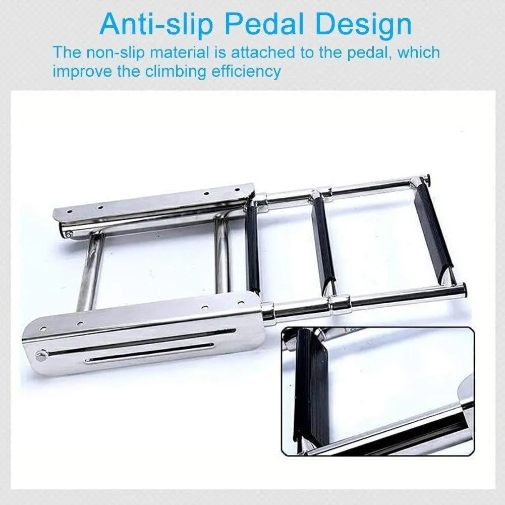 Folding Dock Boat Ladder 3/4 Steps Telescoping Pontoon Boat Ladder with Wide Pedal, Stainless Steel Heavy Duty Custom Boat Ladder, Swim Deck Ladder,Load 150kg (Size : 4 Steps) (One Color 4 steps)