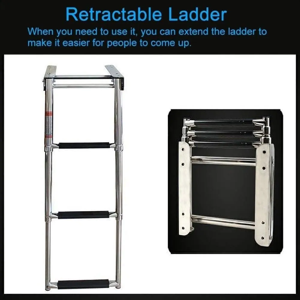 Folding Dock Boat Ladder 3/4 Steps Telescoping Pontoon Boat Ladder with Wide Pedal, Stainless Steel Heavy Duty Custom Boat Ladder, Swim Deck Ladder,Load 150kg (Size : 4 Steps) (One Color 4 steps)