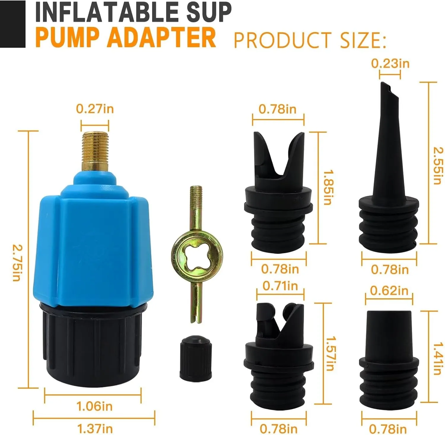 GRABOTE New Blue Inflatable Pump Adaptor Compressor Paddle Board Pump Adapter, Multifunction Valve Adapter w/ 4 Air Valve Nozzles for Inflatable Boat/Stand Up Paddle Board/Inflatable Bed/Dinghy