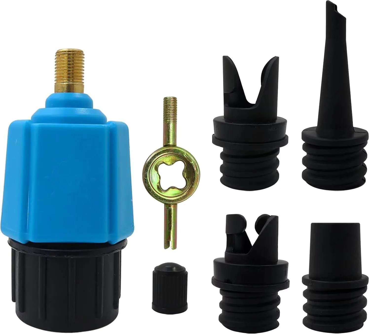 GRABOTE New Blue Inflatable Pump Adaptor Compressor Paddle Board Pump Adapter, Multifunction Valve Adapter w/ 4 Air Valve Nozzles for Inflatable Boat/Stand Up Paddle Board/Inflatable Bed/Dinghy