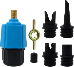 GRABOTE New Blue Inflatable Pump Adaptor Compressor Paddle Board Pump Adapter, Multifunction Valve Adapter w/ 4 Air Valve Nozzles for Inflatable Boat/Stand Up Paddle Board/Inflatable Bed/Dinghy