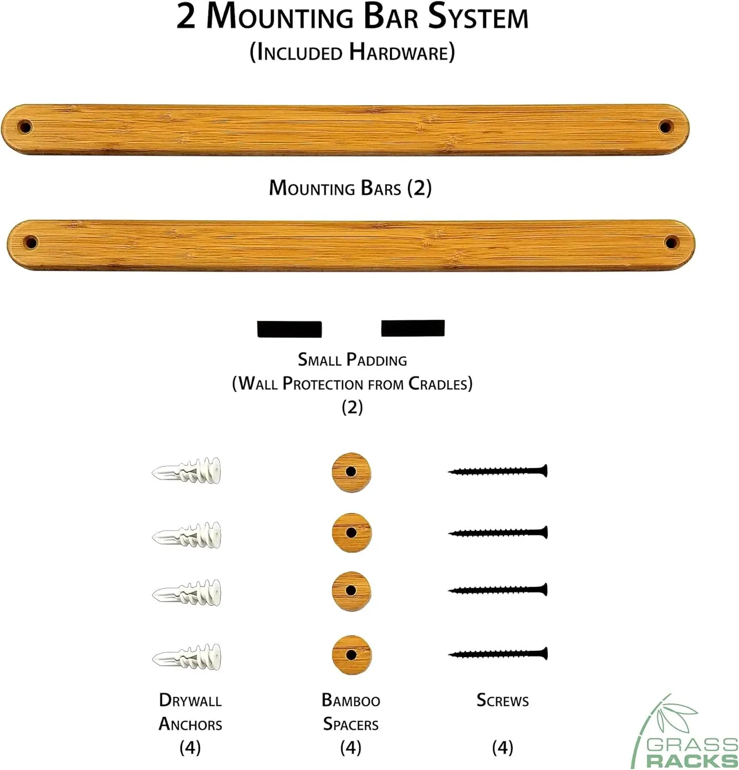 Grassracks Bamboo Surfboard Rack for 1 Board - Snowboard Mount or Surf Wall Rack Kaua'i Show-Off (1 Board, Bamboo)