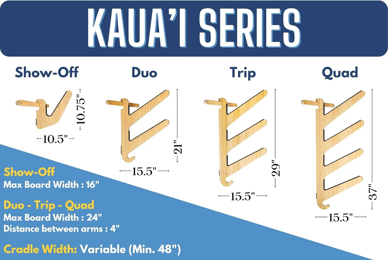 Grassracks Bamboo Surfboard Rack for 1 Board - Snowboard Mount or Surf Wall Rack Kaua'i Show-Off (1 Board, Bamboo)