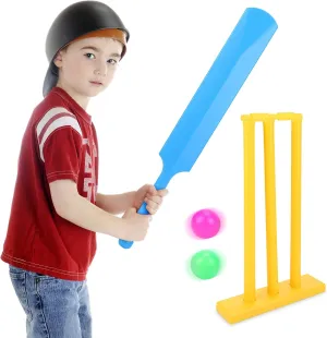 Greensen Kids Cricket Set ABS Plastic Cricket Bat Set Cricket Bat and Ball Beach Wicket Stand Kit for Children Toddler Parent-Child Sports Interaction Hand-Eye Coordination Cultivation Sports Game
