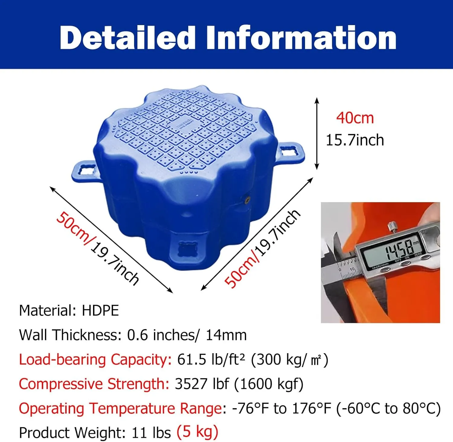 Heavy Duty Fishing Platform for Lake, Modular Plastic Pontoon for Marine Aquaculture/Observation Platforms, High Load-Bearing Capacity Water Pontoons(Orange)