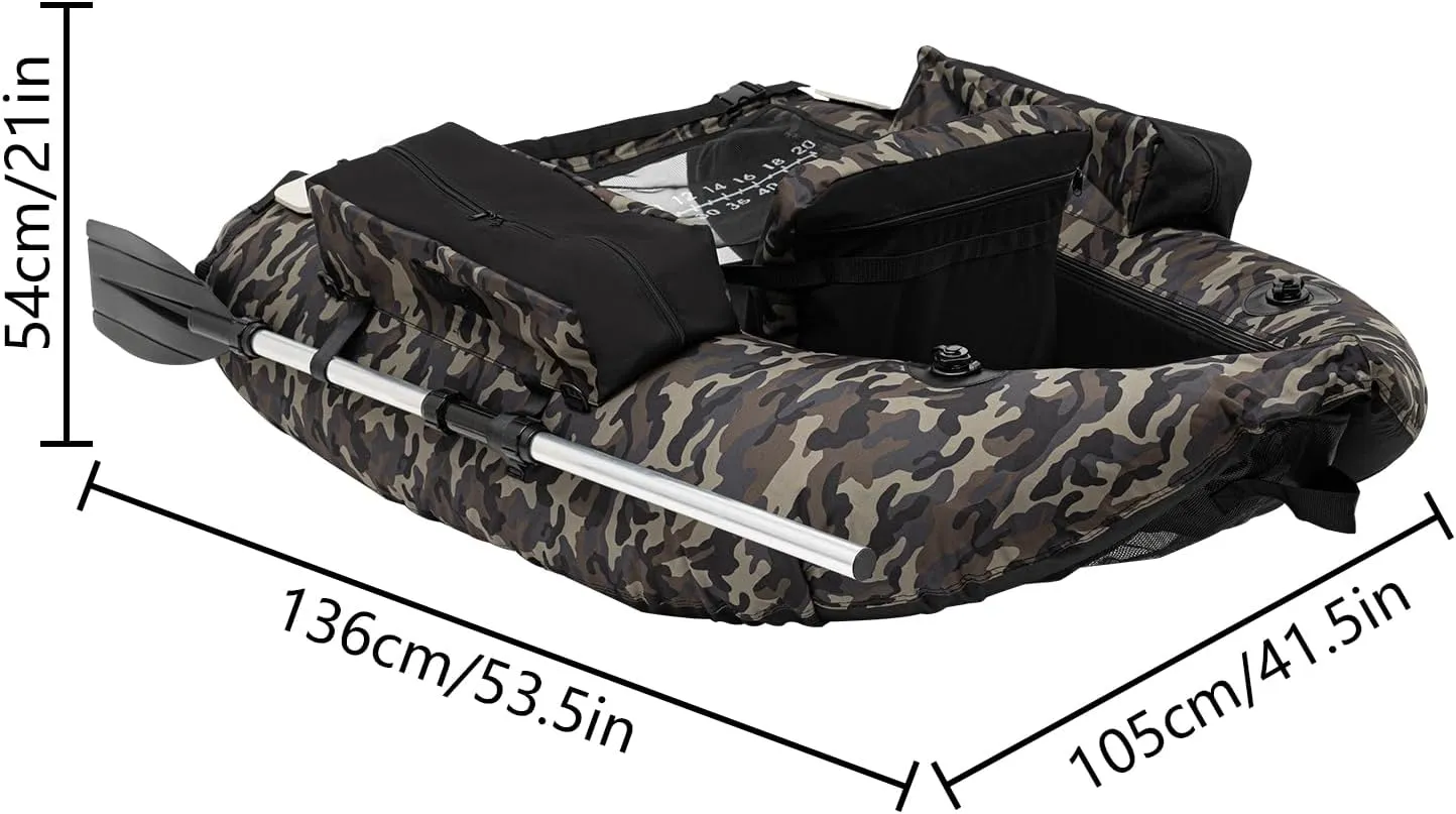 Inflatable Float Tube, Fishing Float Tube with Oar, Fins, Repair Tools, Storage Pockets, Adjustable Straps, Fish Ruler, 286.6LBS Load Bearing Capacity Belly Boat