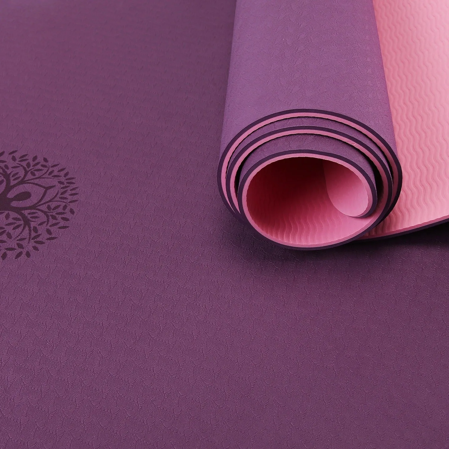 LIVE WELL Dual Color TPE Yoga Mat - Purple/Pink, 6ft x 2ft, 6mm Thick
