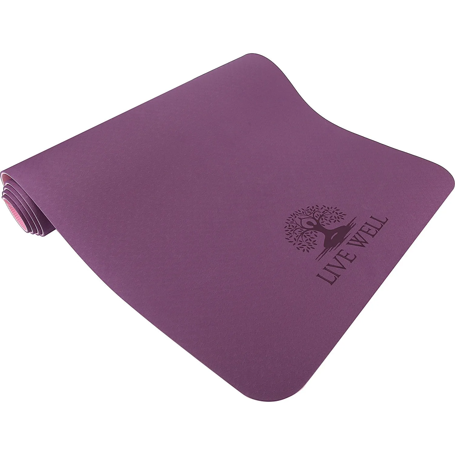 LIVE WELL Dual Color TPE Yoga Mat - Purple/Pink, 6ft x 2ft, 6mm Thick