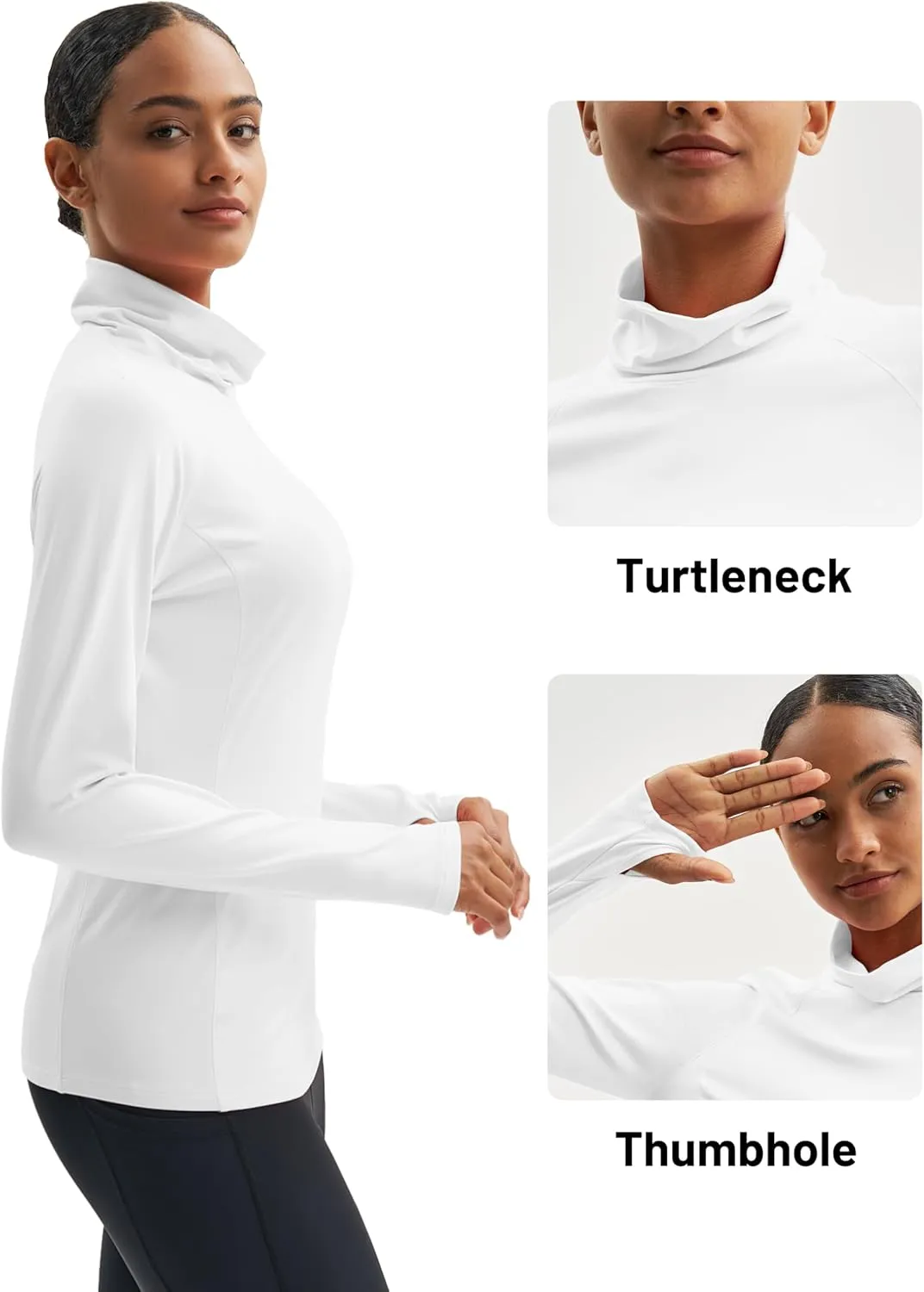 MAGCOMSEN Women's Thermal Long Sleeve Fleece Shirt Mock Turtleneck Undershirt Running Workout Top with Thumb Holes