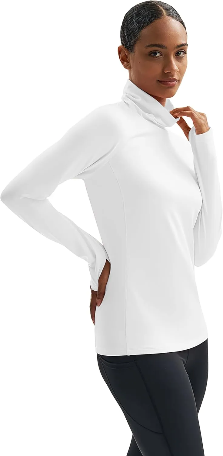 MAGCOMSEN Women's Thermal Long Sleeve Fleece Shirt Mock Turtleneck Undershirt Running Workout Top with Thumb Holes