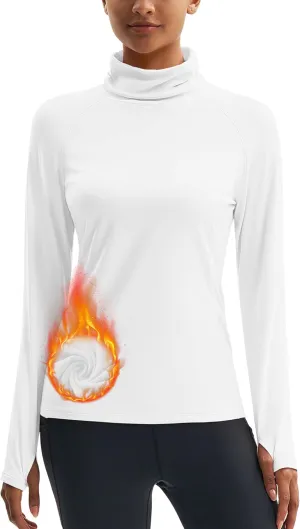 MAGCOMSEN Women's Thermal Long Sleeve Fleece Shirt Mock Turtleneck Undershirt Running Workout Top with Thumb Holes