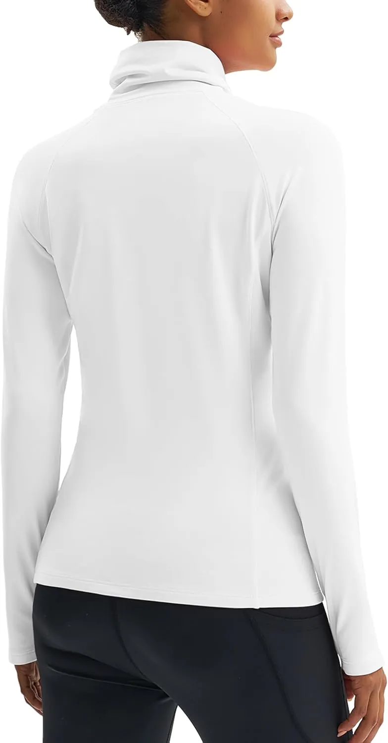 MAGCOMSEN Women's Thermal Long Sleeve Fleece Shirt Mock Turtleneck Undershirt Running Workout Top with Thumb Holes