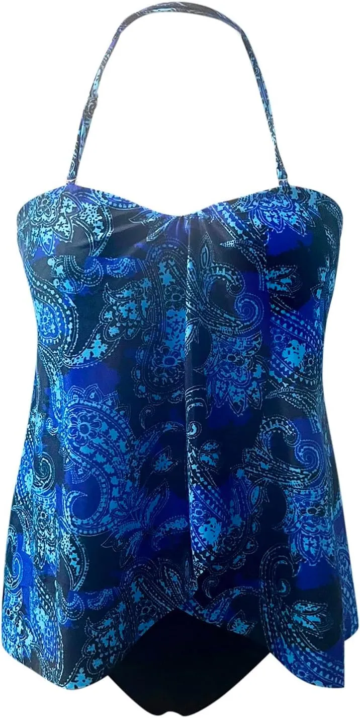 Mastectomy Swimsuits for Women with Pocket Only High Two Tummy Neck Tankini Piece High Waist Halter Control