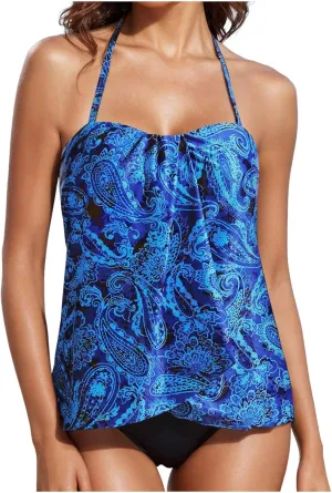 Mastectomy Swimsuits for Women with Pocket Only High Two Tummy Neck Tankini Piece High Waist Halter Control