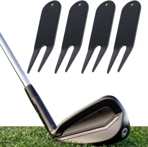 Metal Golf Divot Tools Bending Golf Divot Repair Tool Golf Ball Mark Fairway Repair Fork Golf Green Repair Tool 4 Pieces (Black)