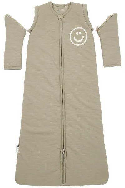 Meyco Baby Sleeping Bag With Detachable Sleeves Slub/smile - Taupe/offwhite - 70cm