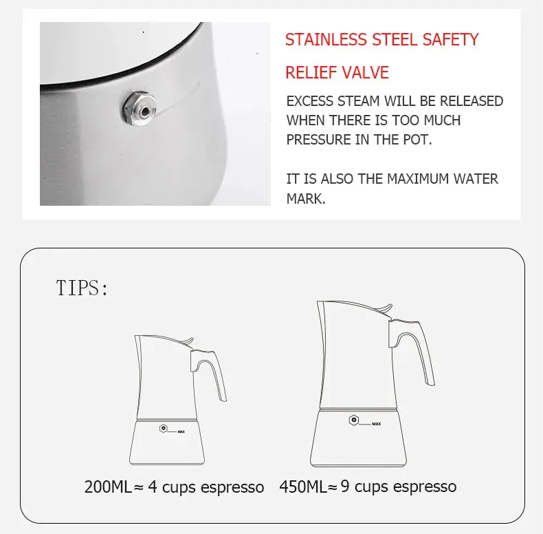 Moka Pot Stove Top Espresso Coffee Maker - 450ml