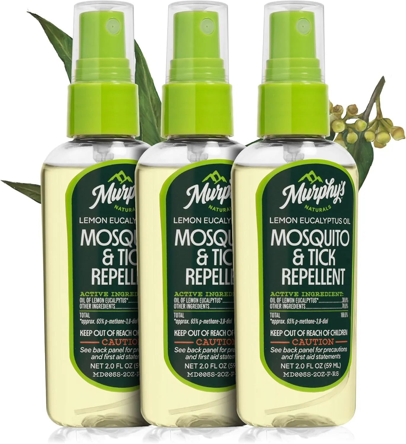 Murphy's Naturals Mosquito & Tick Bug Repellent Spray, Oil of Lemon Eucalyptus for Skin   Outdoor Gear, DEET-Free, 2 Ounce Pump, 3-Pack
