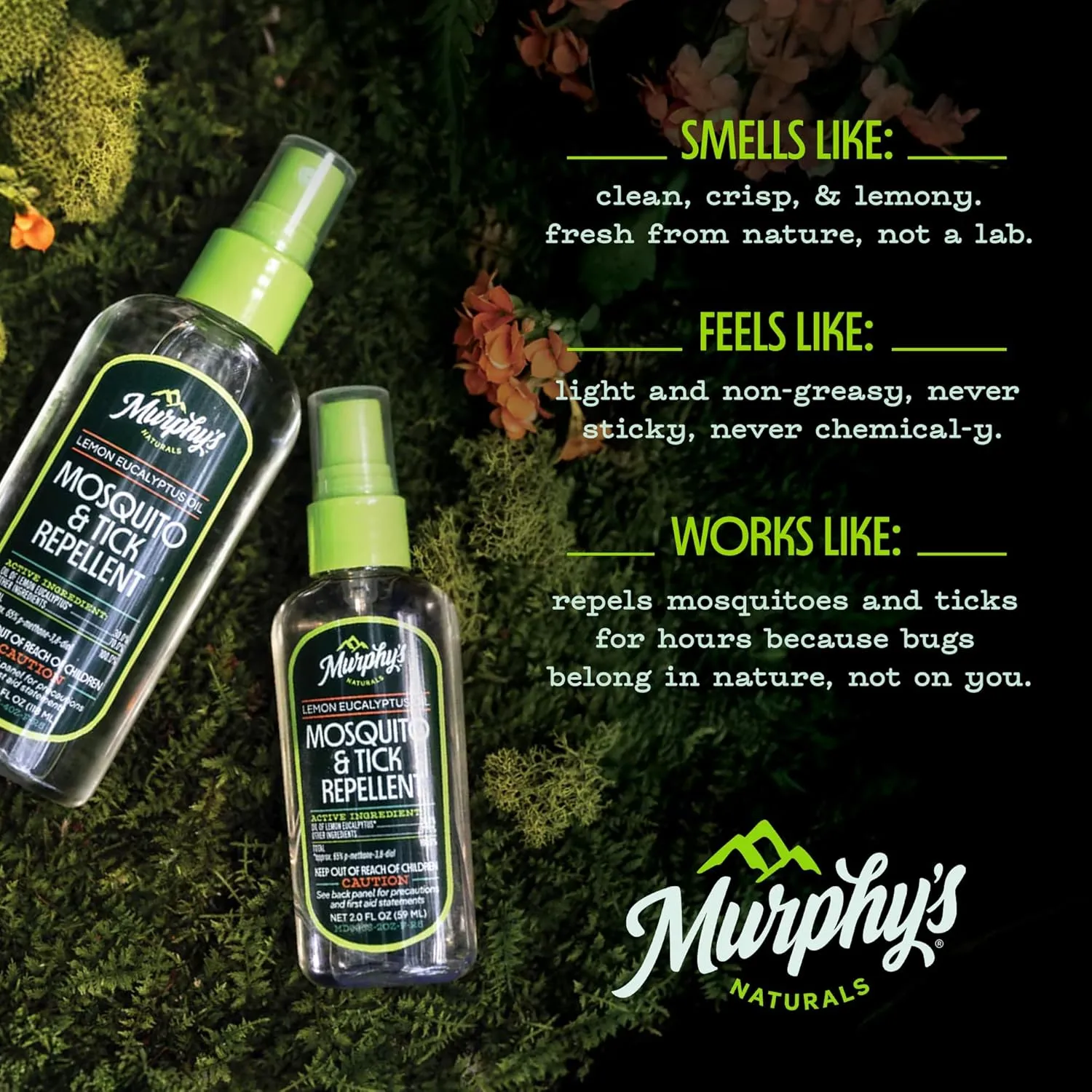 Murphy's Naturals Mosquito & Tick Bug Repellent Spray, Oil of Lemon Eucalyptus for Skin   Outdoor Gear, DEET-Free, 2 Ounce Pump, 3-Pack
