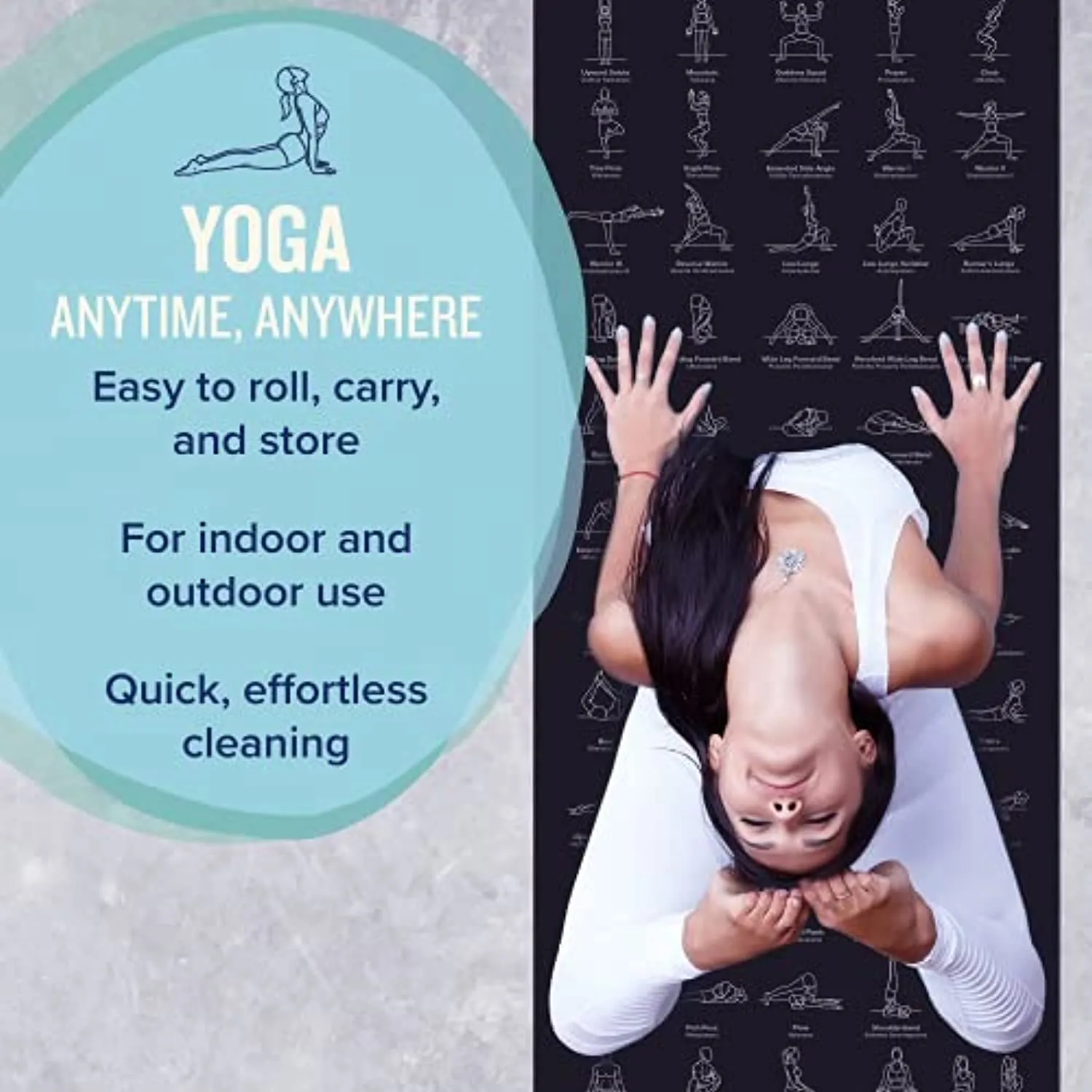 NewMe Fitness Yoga Mat for Women and Men - 24” Wide x 68" Long - Non Slip Instructional Yoga Mats - Yoga Pilates Floor Mat for Home and Gym - 5 mm Thick Exercise Mat with 70 Printed Yoga Poses