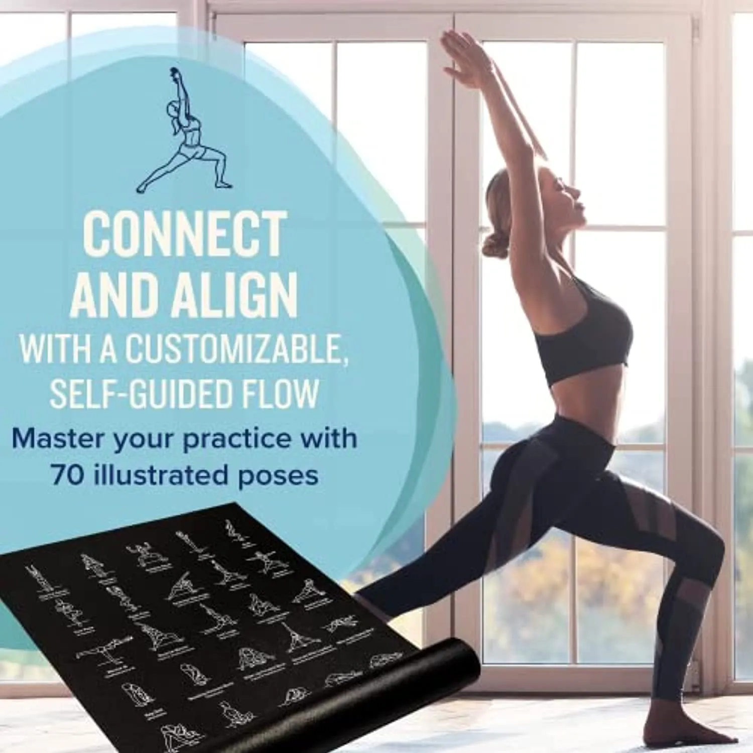 NewMe Fitness Yoga Mat for Women and Men - 24” Wide x 68" Long - Non Slip Instructional Yoga Mats - Yoga Pilates Floor Mat for Home and Gym - 5 mm Thick Exercise Mat with 70 Printed Yoga Poses