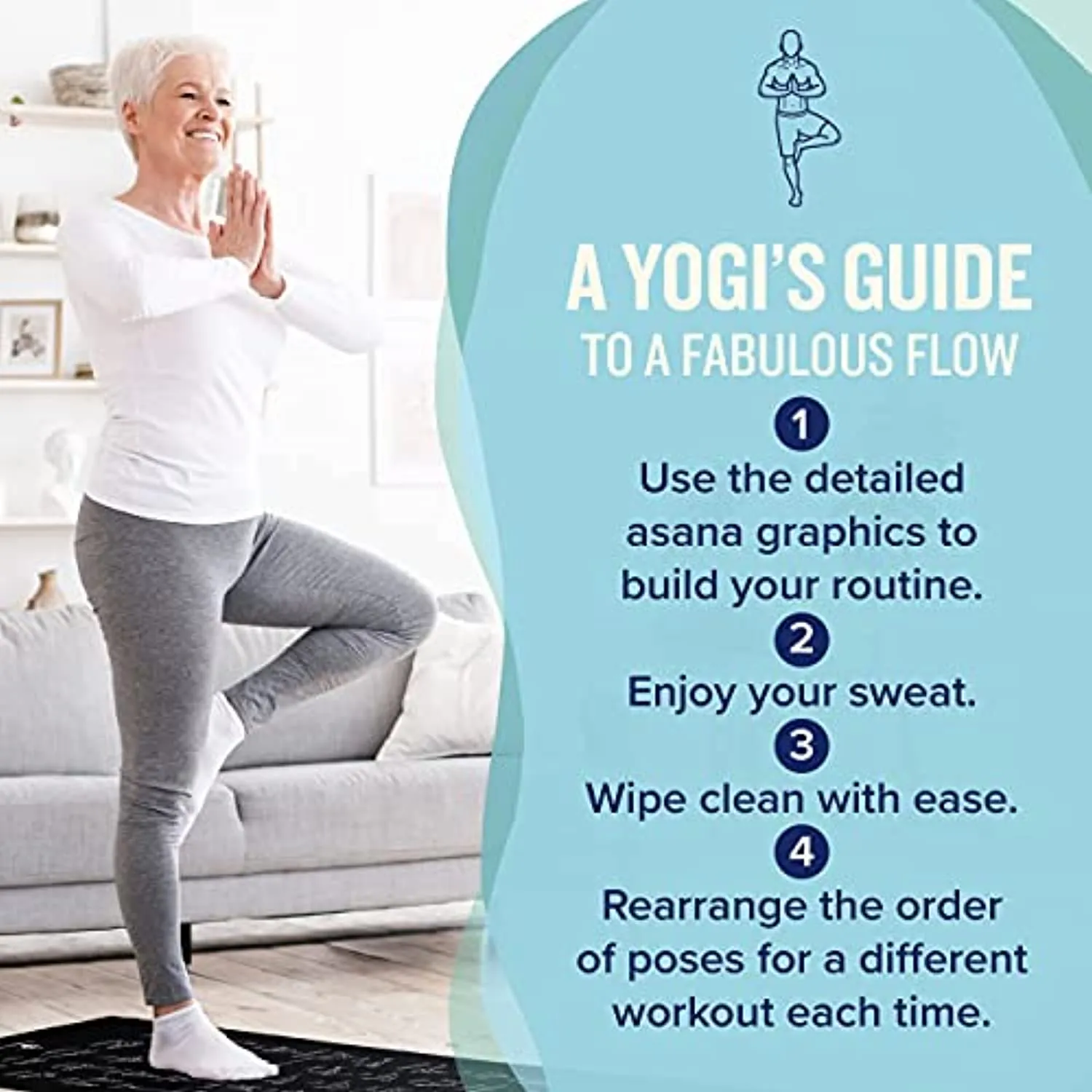NewMe Fitness Yoga Mat for Women and Men - 24” Wide x 68" Long - Non Slip Instructional Yoga Mats - Yoga Pilates Floor Mat for Home and Gym - 5 mm Thick Exercise Mat with 70 Printed Yoga Poses