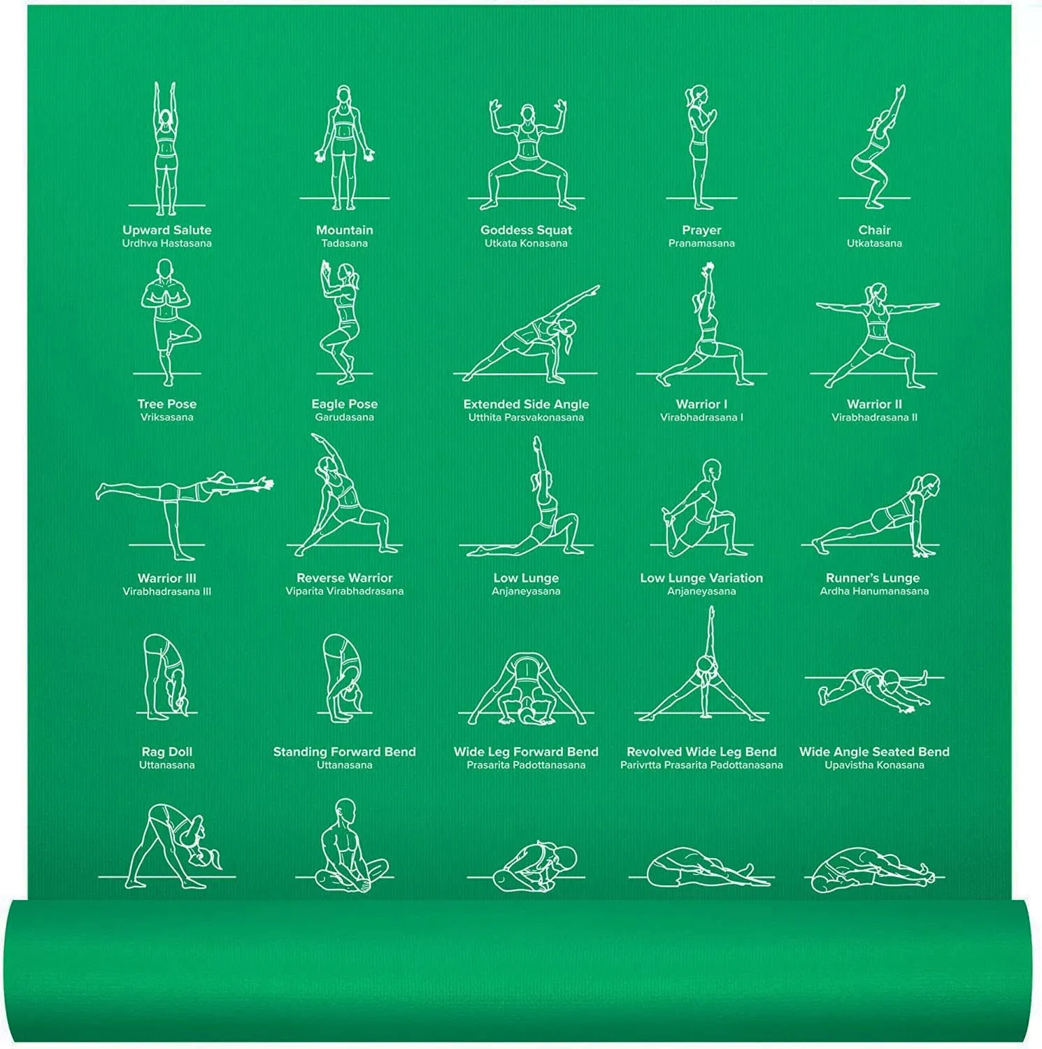 NewMe Fitness Yoga Mat for Women and Men - 24” Wide x 68" Long - Non Slip Instructional Yoga Mats - Yoga Pilates Floor Mat for Home and Gym - 5 mm Thick Exercise Mat with 70 Printed Yoga Poses