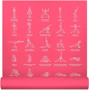 NewMe Fitness Yoga Mat for Women and Men - 24” Wide x 68" Long - Non Slip Instructional Yoga Mats - Yoga Pilates Floor Mat for Home and Gym - 5 mm Thick Exercise Mat with 70 Printed Yoga Poses