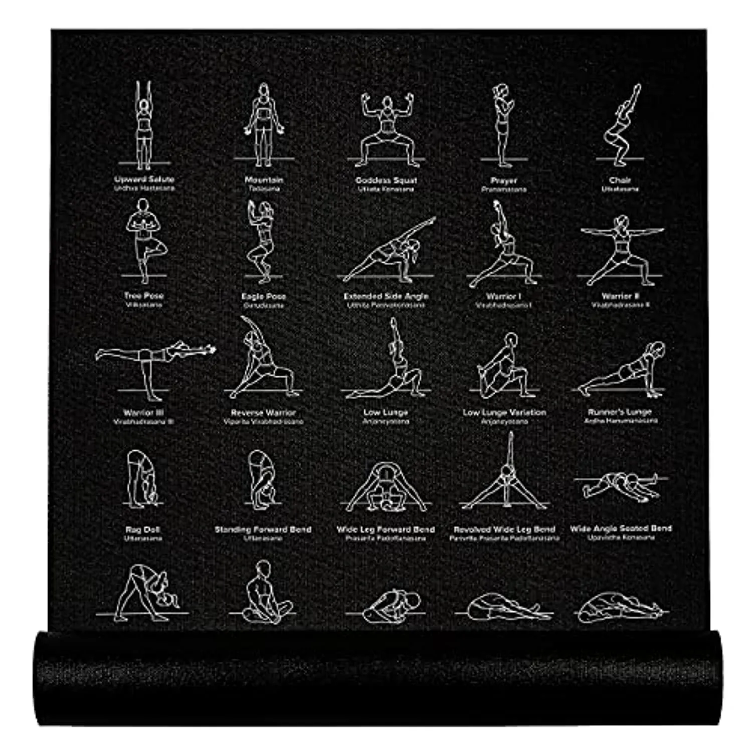 NewMe Fitness Yoga Mat for Women and Men - 24” Wide x 68" Long - Non Slip Instructional Yoga Mats - Yoga Pilates Floor Mat for Home and Gym - 5 mm Thick Exercise Mat with 70 Printed Yoga Poses