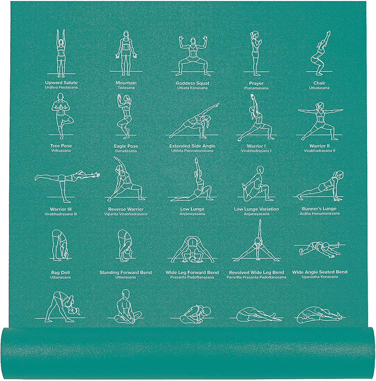 NewMe Fitness Yoga Mat for Women and Men - 24” Wide x 68" Long - Non Slip Instructional Yoga Mats - Yoga Pilates Floor Mat for Home and Gym - 5 mm Thick Exercise Mat with 70 Printed Yoga Poses