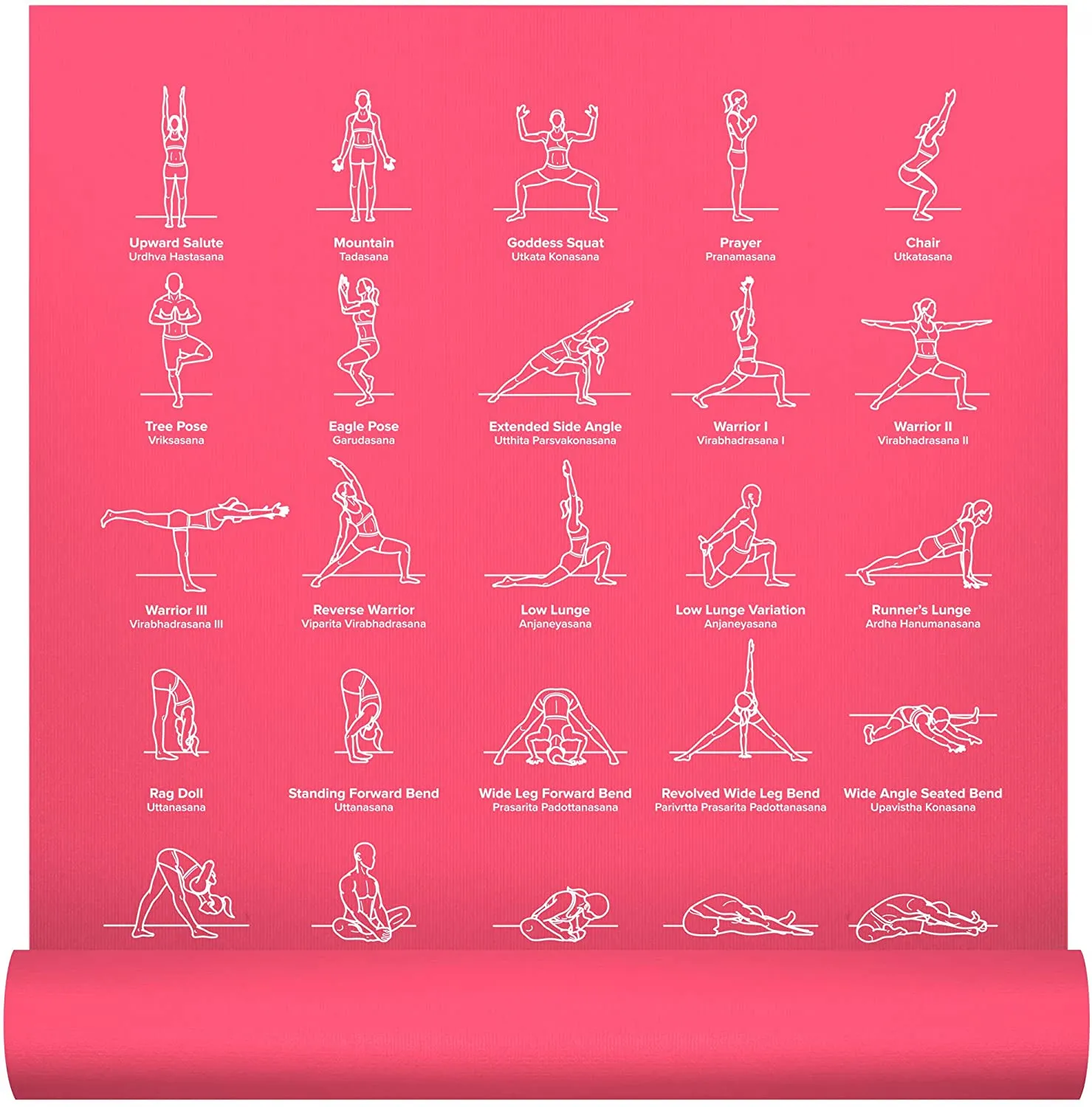 NewMe Fitness Yoga Mat for Women and Men - 24” Wide x 68" Long - Non Slip Instructional Yoga Mats - Yoga Pilates Floor Mat for Home and Gym - 5 mm Thick Exercise Mat with 70 Printed Yoga Poses