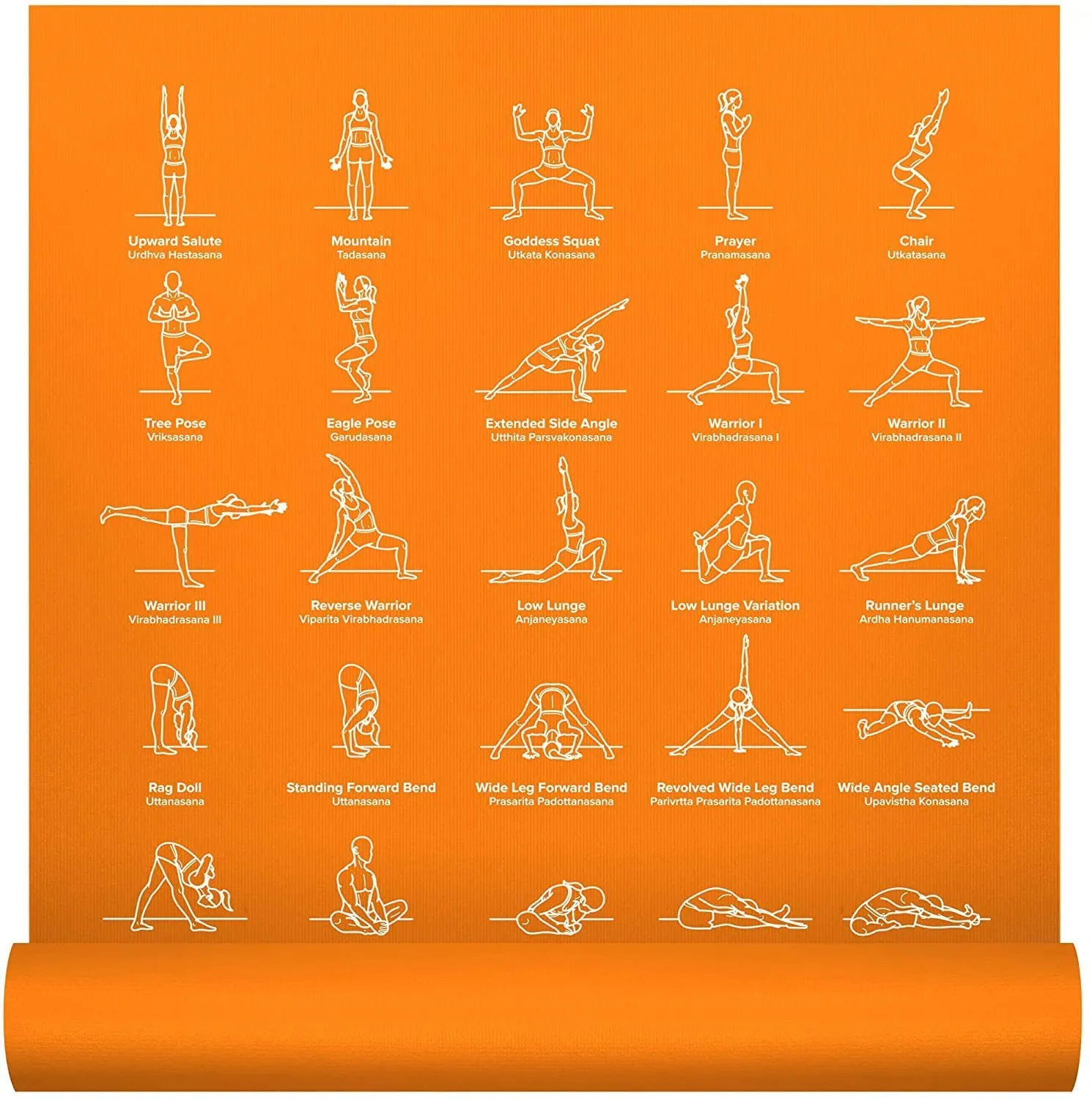 NewMe Fitness Yoga Mat for Women and Men - 24” Wide x 68" Long - Non Slip Instructional Yoga Mats - Yoga Pilates Floor Mat for Home and Gym - 5 mm Thick Exercise Mat with 70 Printed Yoga Poses
