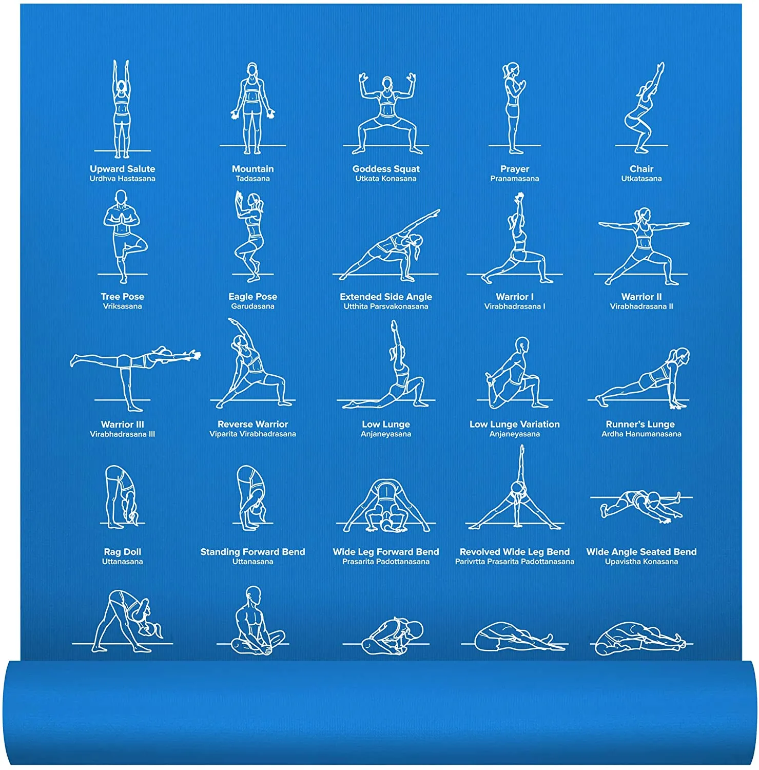 NewMe Fitness Yoga Mat for Women and Men - 24” Wide x 68" Long - Non Slip Instructional Yoga Mats - Yoga Pilates Floor Mat for Home and Gym - 5 mm Thick Exercise Mat with 70 Printed Yoga Poses
