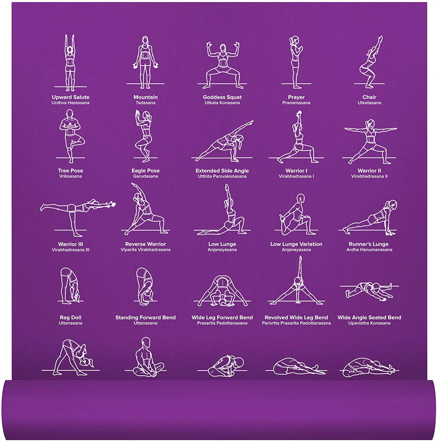 NewMe Fitness Yoga Mat for Women and Men - 24” Wide x 68" Long - Non Slip Instructional Yoga Mats - Yoga Pilates Floor Mat for Home and Gym - 5 mm Thick Exercise Mat with 70 Printed Yoga Poses