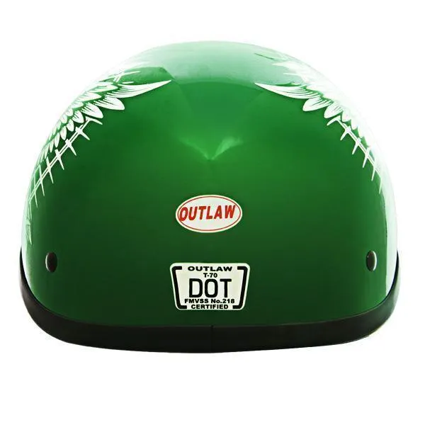 Outlaw Helmets T70 Glossy Green Motorcycle Half Helmet for Men & Women with Sun Visor DOT Approved - Adult Unisex Skull Cap for Bike Scooter ATV UTV Chopper Skateboard