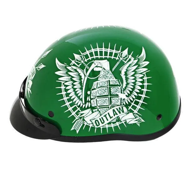 Outlaw Helmets T70 Glossy Green Motorcycle Half Helmet for Men & Women with Sun Visor DOT Approved - Adult Unisex Skull Cap for Bike Scooter ATV UTV Chopper Skateboard
