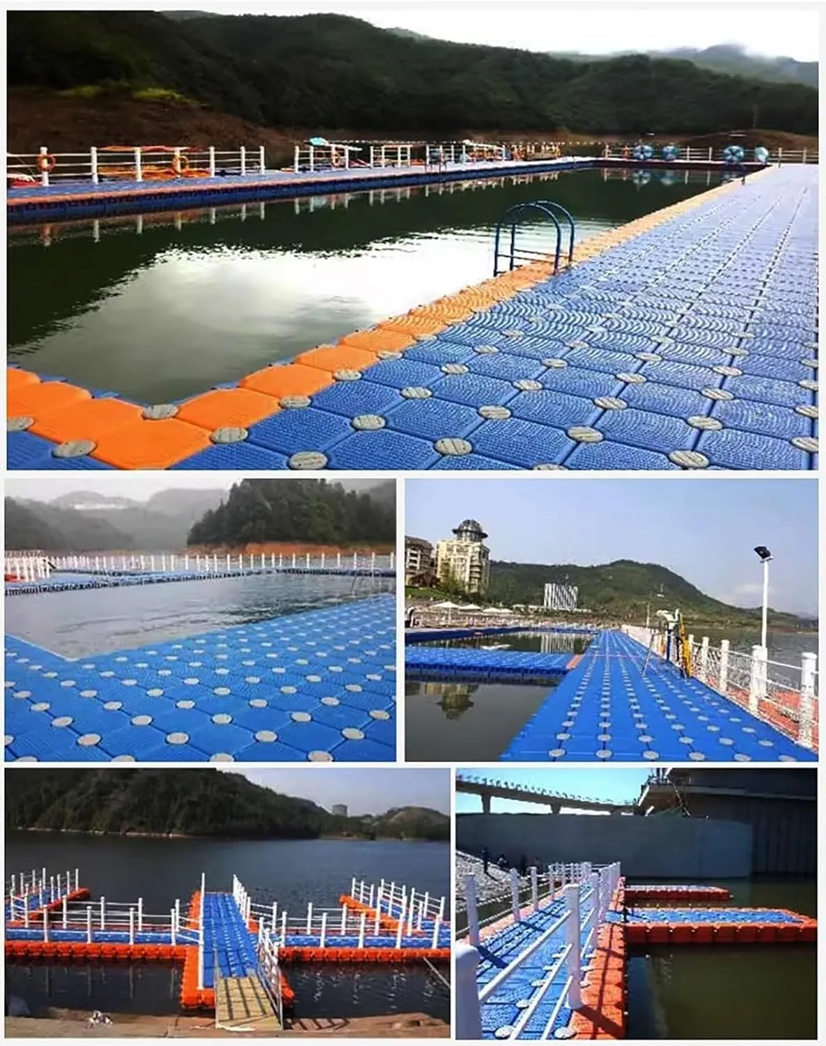 Portable Large Floating Platform, High Load-Bearing Capacity HDPE Floating Dock for Yachts/Boats, Heavy Duty Fishing Rafts with Anti-Slip Texture(Blue,H 25cm/9.8inch)